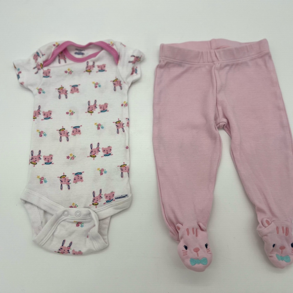 Gymboree Baby Girl Top And Pants Set Bunnies Pink 3-6 Months
